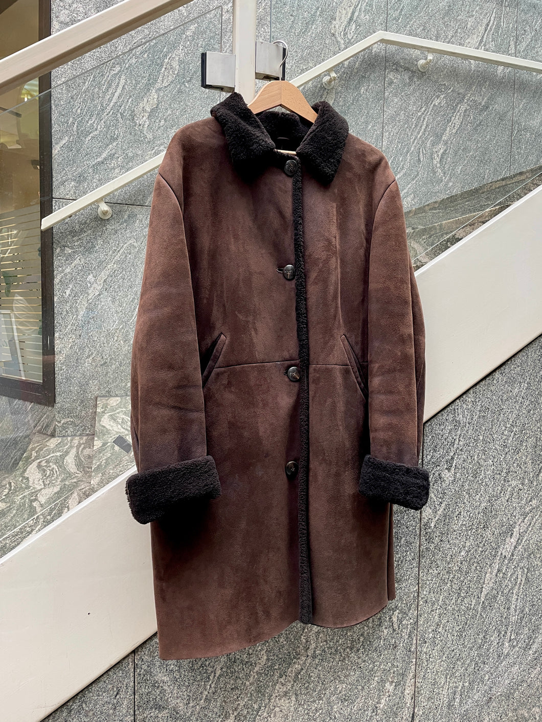 JIL SANDER DARK BROWN SHEARLING COAT – Oh Vintage