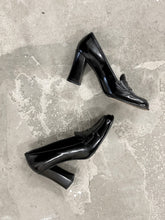 Load image into Gallery viewer, PRADA BLACK HEELED PENNY LOAFER (38)
