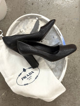 Load image into Gallery viewer, PRADA SQUARE TOE BLACK LEATHER PUMPS (38)
